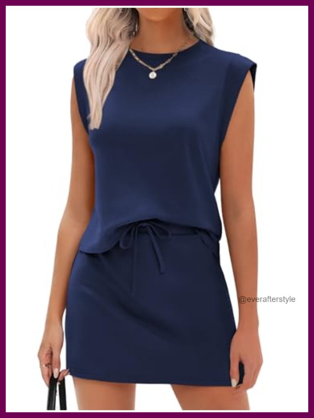 Womens 2 Piece Skirt Set Cap Sleeve Top Drawstring Skort Athletic Tennis